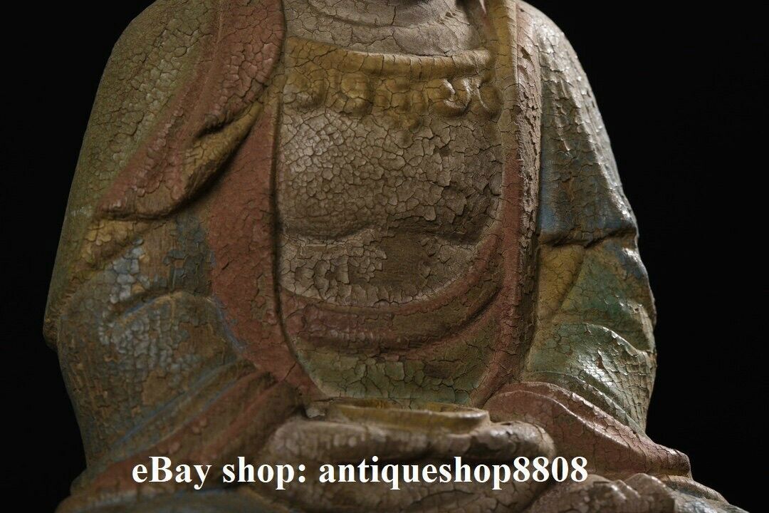 9" Old Tibet Buddhism Wood Carved Shakyamuni Amitabha Buddha Sakyamuni Statue