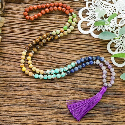 7 Chakra Necklace 8mm Natural Stones Meditation Yoga Peace Spirit Beaded Jewelry