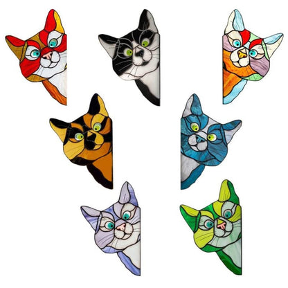 7Pcs Stained Glass Cat Face Peering Decal Sticker Auto Car Bumper Window DIY