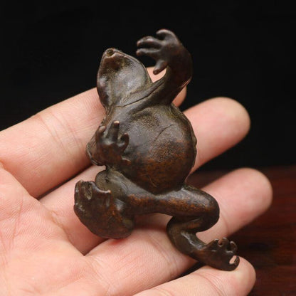 Antique Bronze Antique Battered Brass Gold Toad Tea Pet