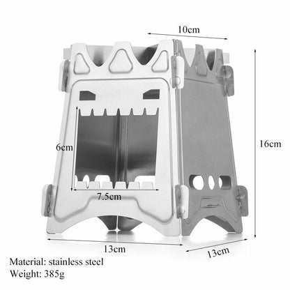 Camping Stove Stainless Steel Backpacking Potable Wood Burning Picnic BBQ Camp
