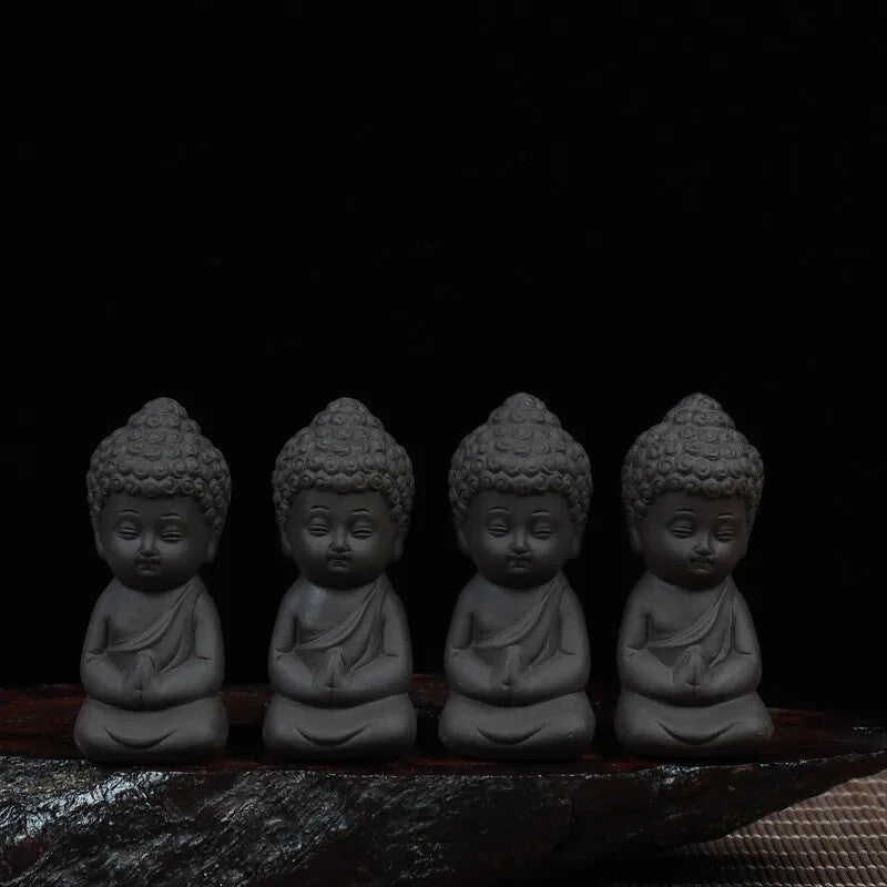 Four Mini Garden Accessories Buddha Statue Tea Pet Ceramic Figurine Sculpture