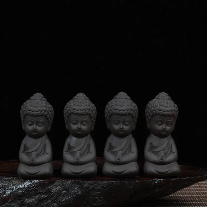 Four Mini Garden Accessories Buddha Statue Tea Pet Ceramic Figurine Sculpture