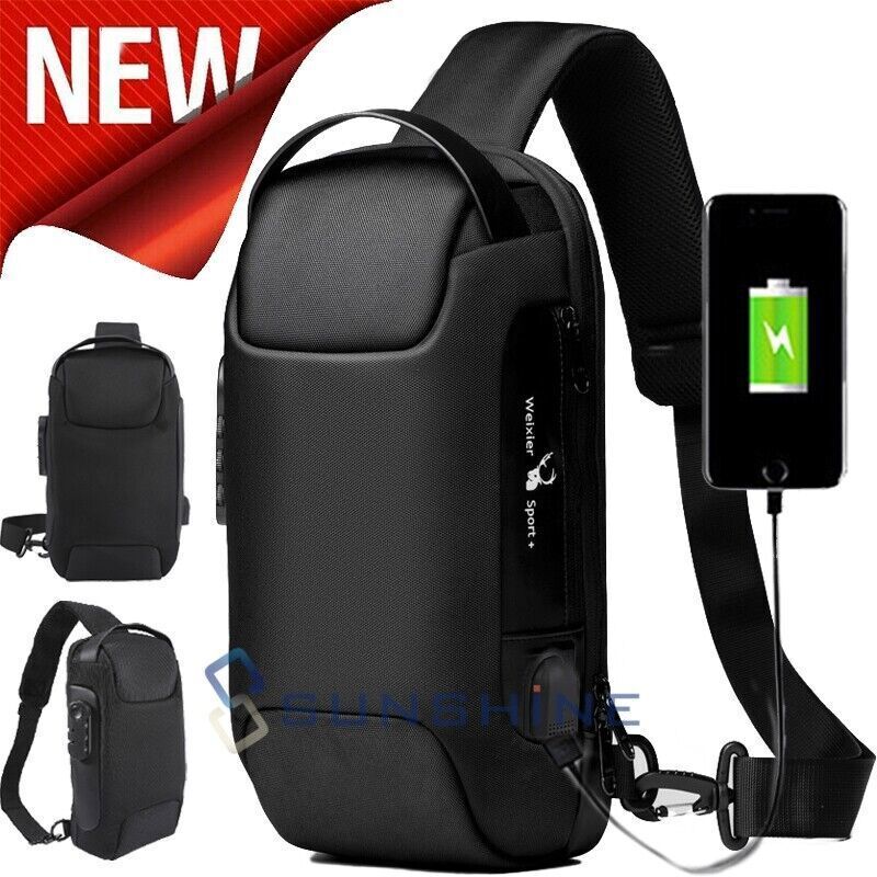 Anti-Theft Sport Sling Shoulder Bag USB-Charging Crossbody Bags Chest Daypack