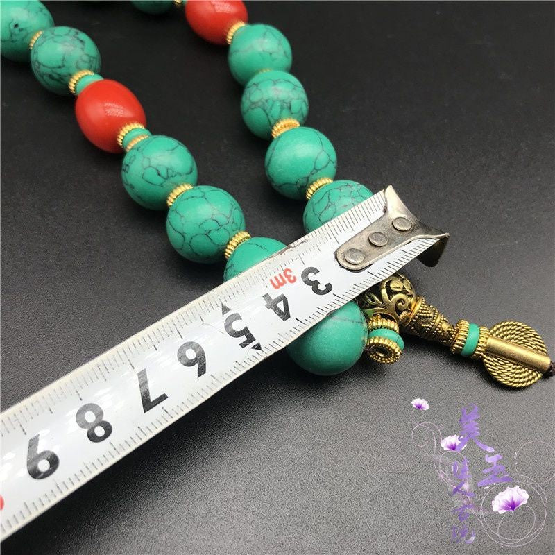Natural Turquoise Bead Bracelet Necklace Pendant Gemstone Prayer Beads Unisex