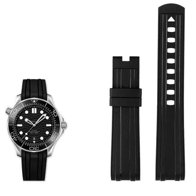 Rubber Watch Strap Fit For Omega Seamaster 300 Waterproof Diving 20mm Band