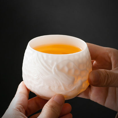 Handmade Tea Cup Porcelain Dragon Carved Master Cup 180ml China Tea Cup Ceramic