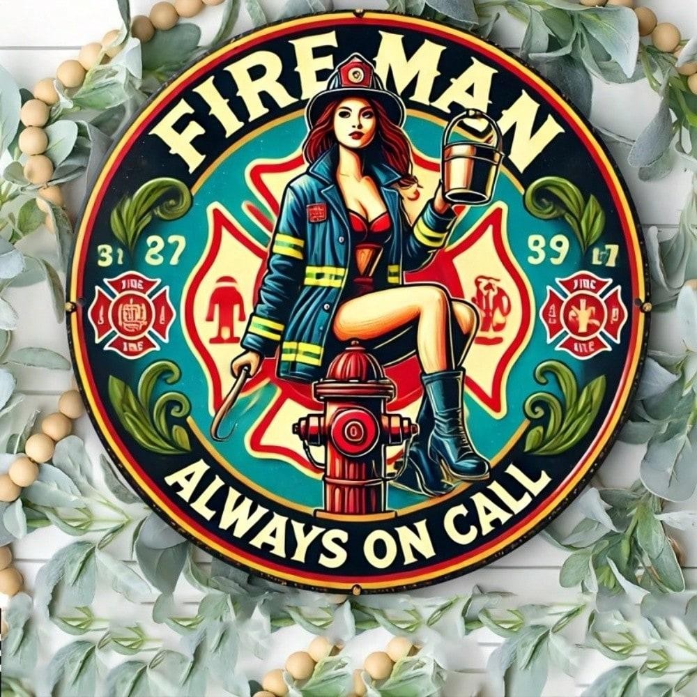 Vintage 8x8 Round Tin Sign Blazer Factory Firefighter Rustic Wall Art for Home