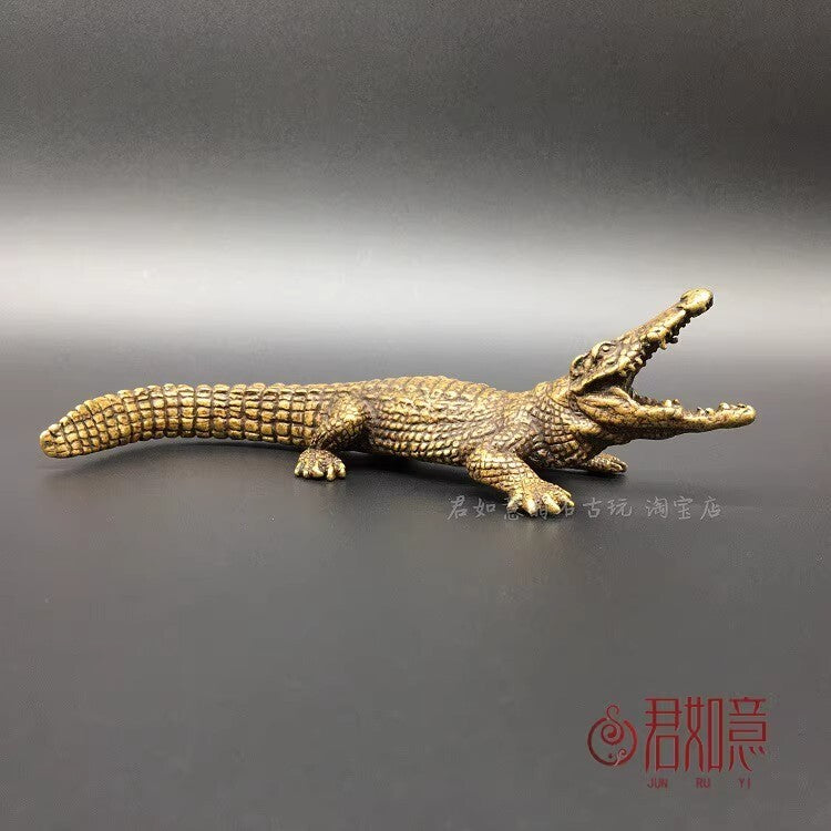 5.5" Brass Open Mouse Crocodile Statue Alligator Figurine Decor Collections