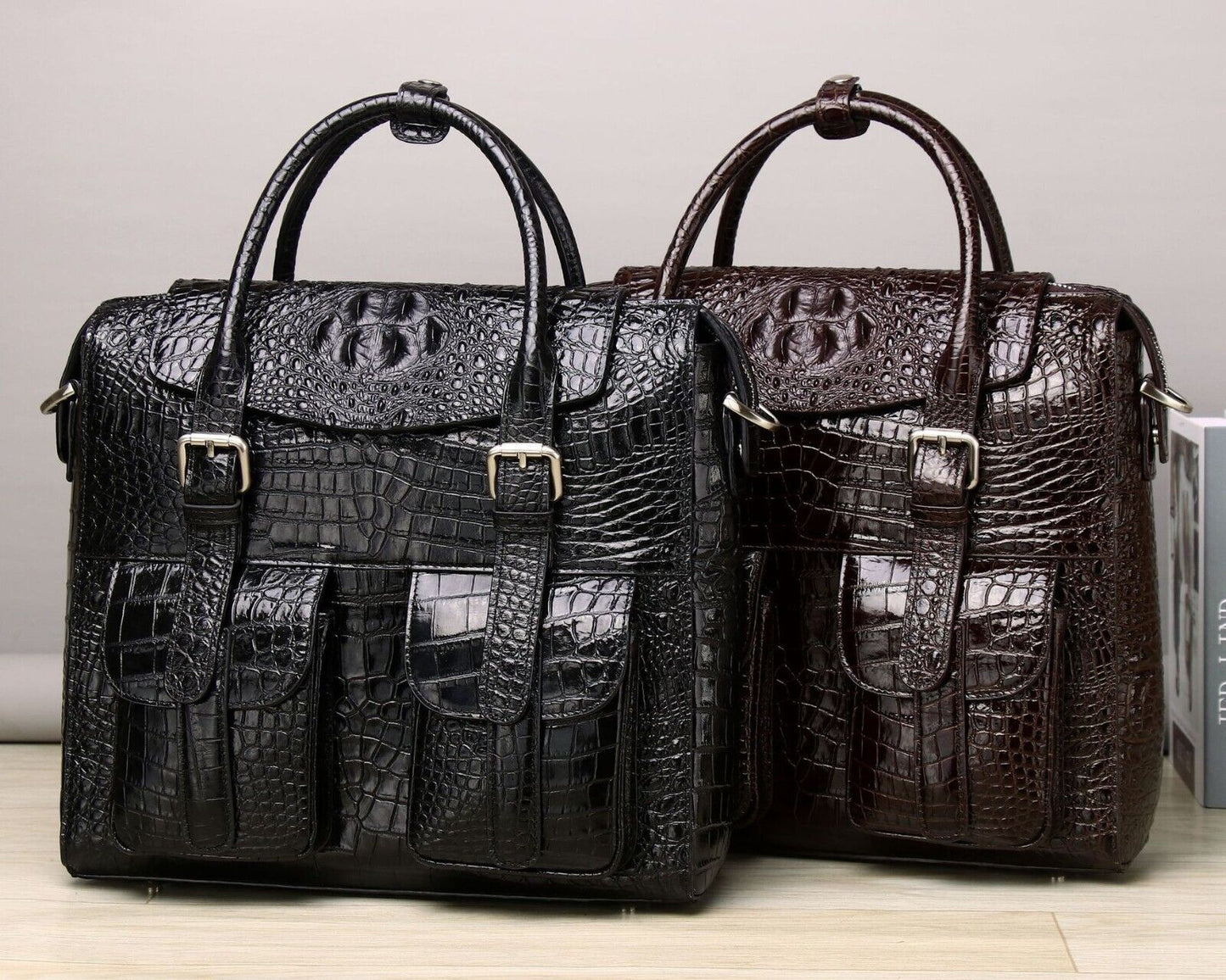 Top Cowhide Crocodile Alligator Embossed Handbag Men's Luxury Business Briefcase