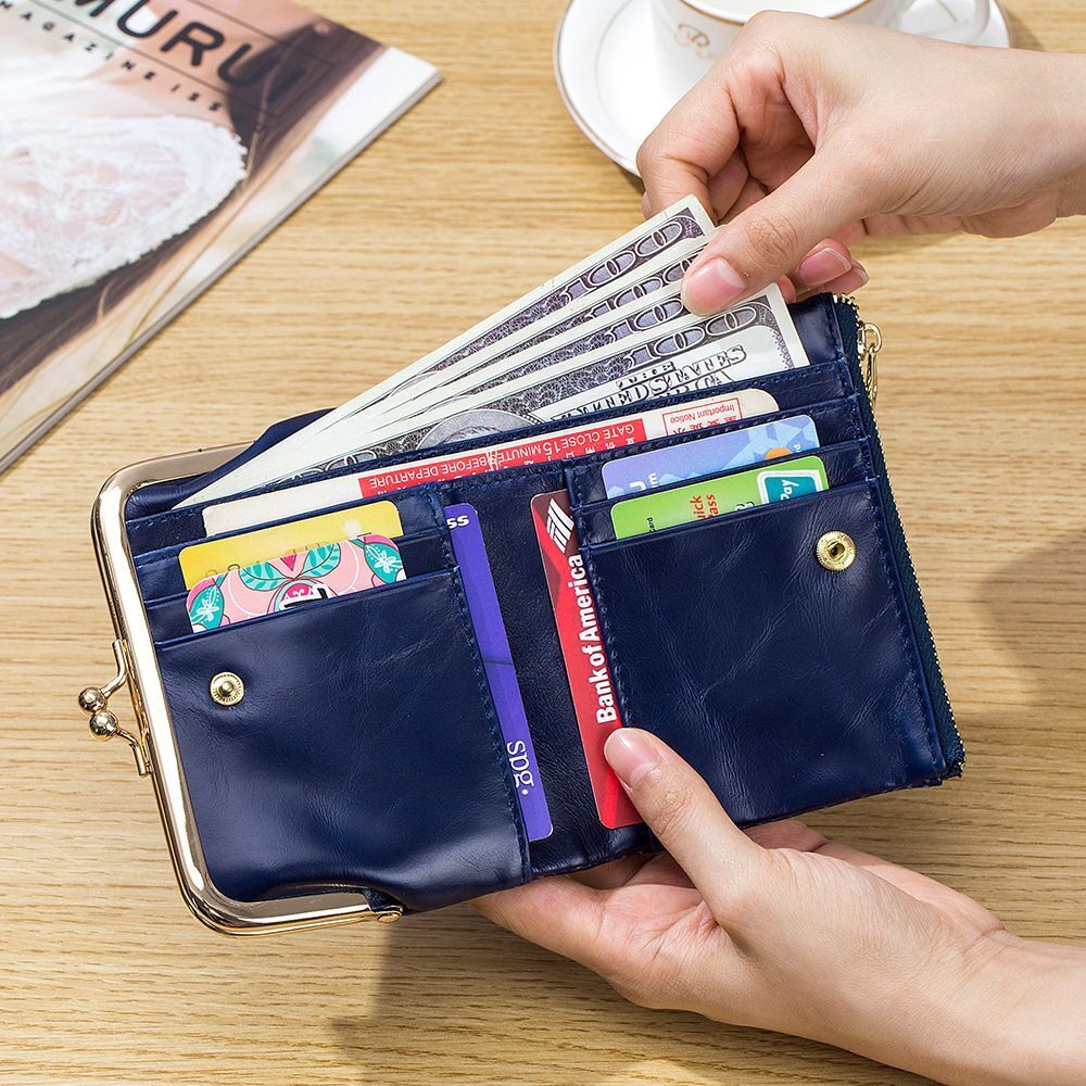 Genuine Leather Wallet Retro Short Purse Style Clip Simple Storage Wallet Zipper