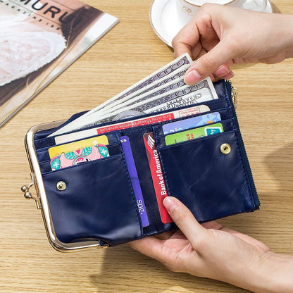 Genuine Leather Wallet Retro Short Purse Style Clip Simple Storage Wallet Zipper