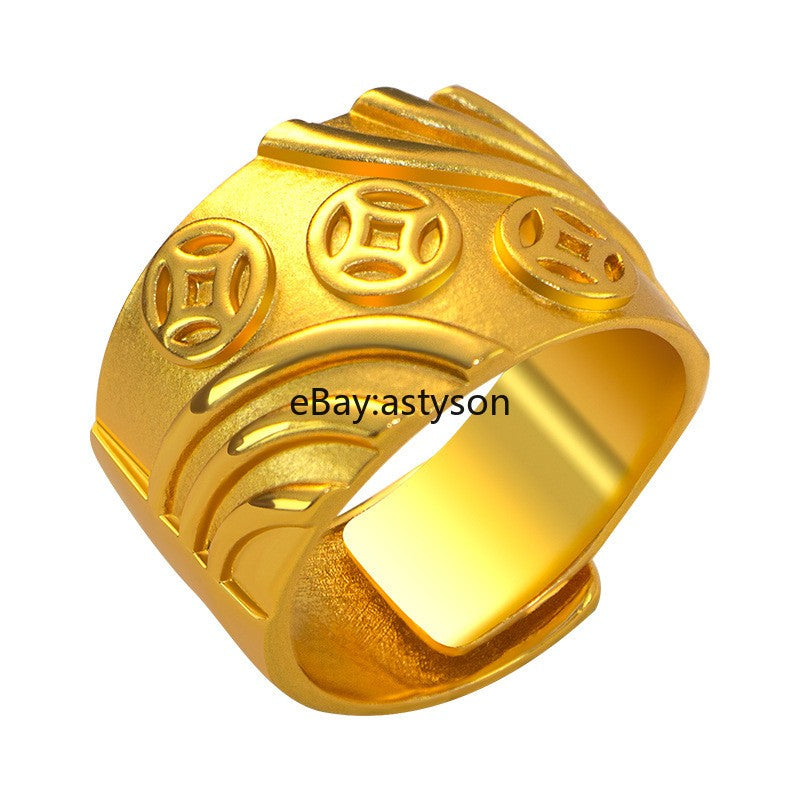 Men's Attracting Sand Surface 24K Gilding YELLOW GOLD Plated Ring