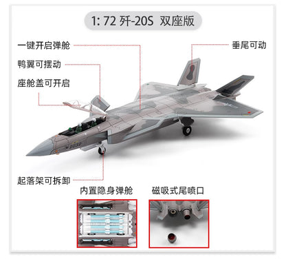 1:72 29CM AVIC J-20S Stealth Fighter Airplane Diecast Military Aircraft Model