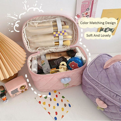 Flowers Print Pouch Large Travel Cosmetic Bag Corduroy Toiletry Bags Storage Box