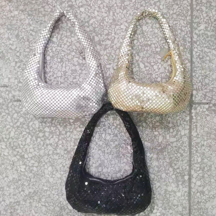 Mesh Shoulder Bags Silver Handbag Hobos Purse Small Underarm Bag 25.5*21.5*2 CM