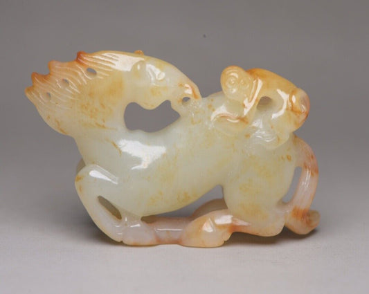Chinese Natural Hetian Jade Carving Horse Monkey Statue Nice Figurines Art Rare