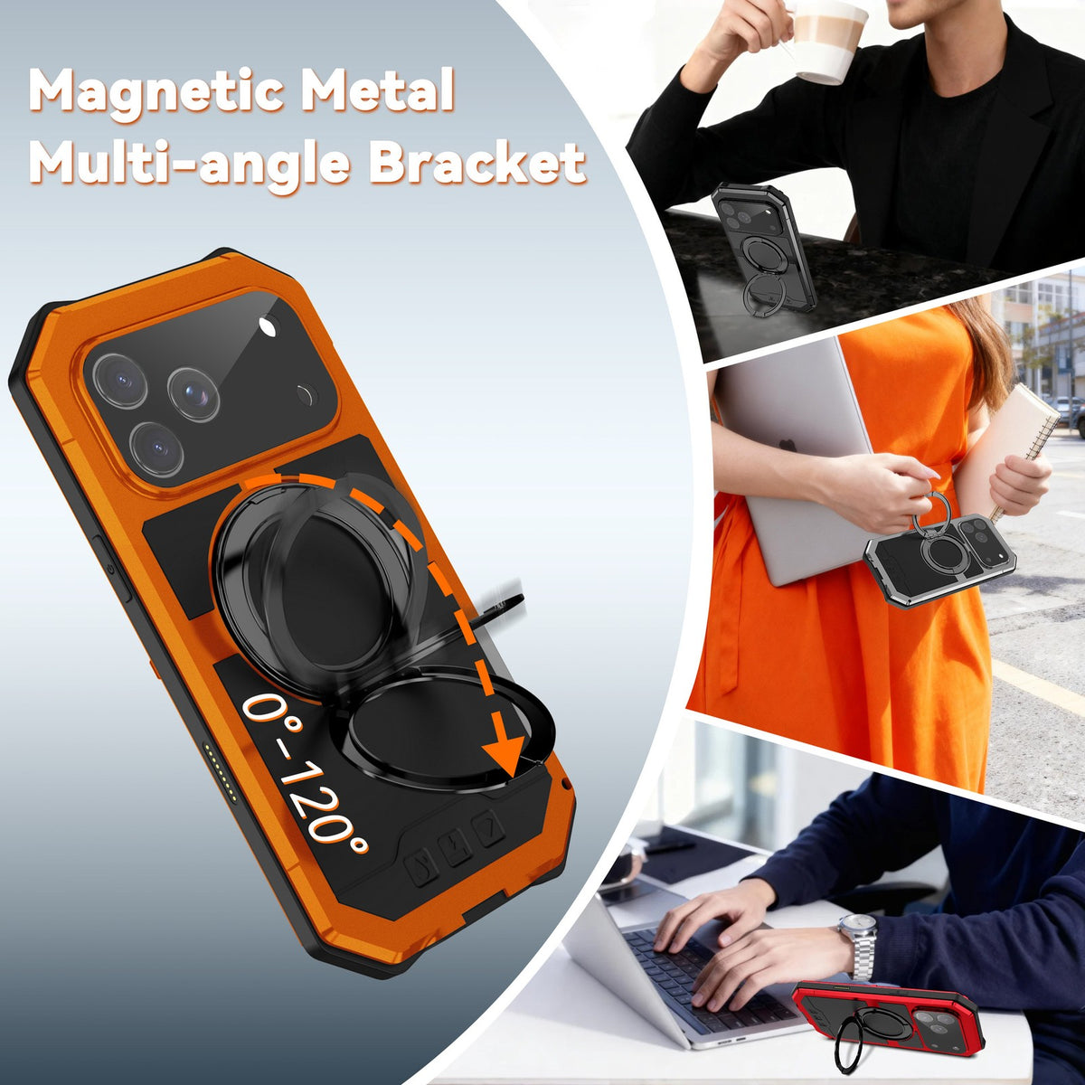 For 17 Pro Max Armor Design Magnetic Anti-Fall Metal Mobile Phone Case Bracket