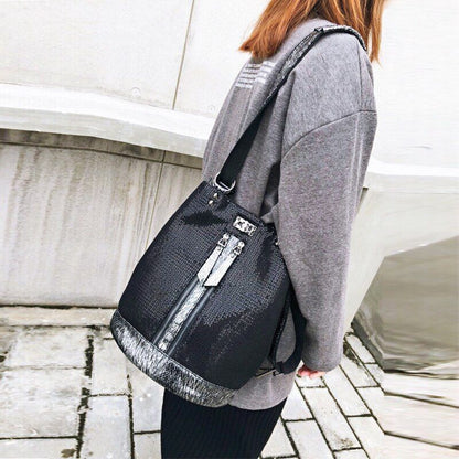Sequins Leather Laptop Backpack Personality Lock Anti Theft Travel Back Pack 1PC