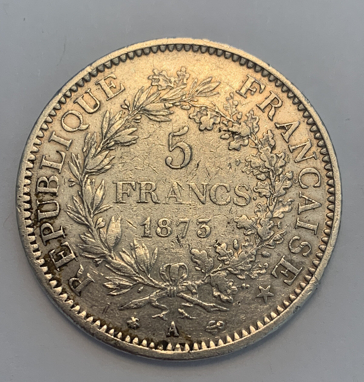 1873 France 5 Francs Silver Hercules Coin Old History Art Culture Money 法国大力神银币