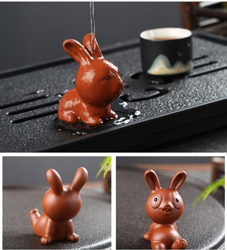 tea pet yixing zisha purple clay rabbit statue small size creative tea play new