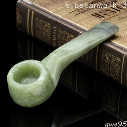 1pc Green Jade Stone Straight Pipe Smoking Tobacco Cigarette Pipes Holder