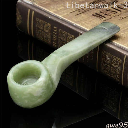 1pc Green Jade Stone Straight Pipe Smoking Tobacco Cigarette Pipes Holder