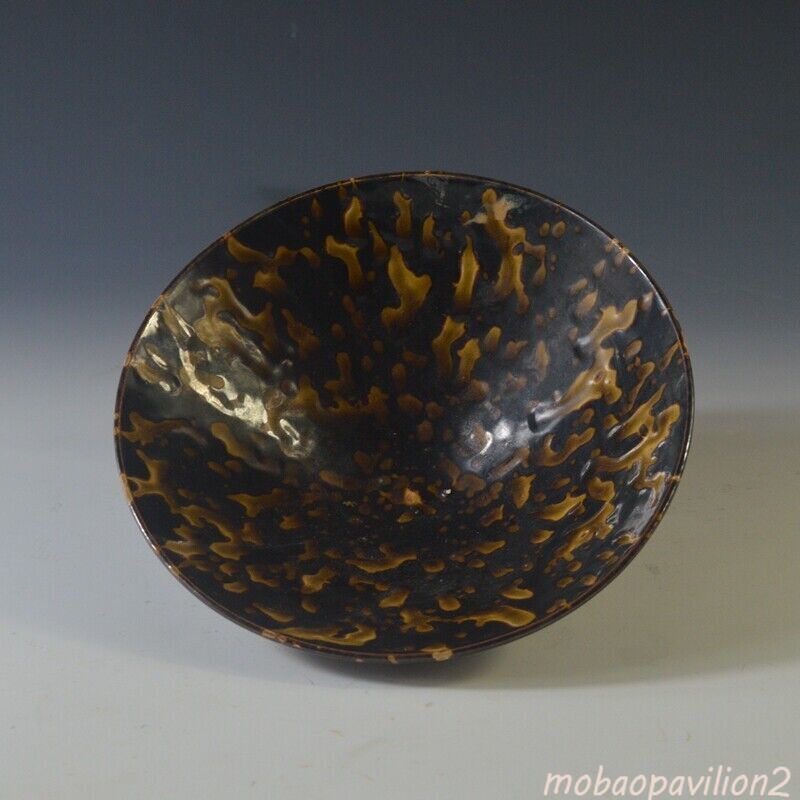 6.1" Chinese Song Porcelain Jizhou Kiln Black Glaze Tigroid Masses Douli Bowl
