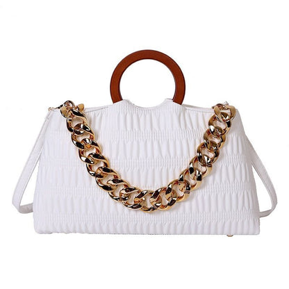 Thick Chain Shell Bag Synthetic Leather Crossbody Purse Wooden Handle 17*33*8 CM