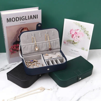 Jewelry Box Travel Organizer PU Necklace Ring Earring Storage Case 19.5x11x4.5cm