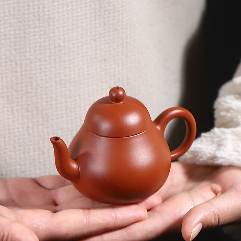 90ml Handmade Tea Pot Marked 7 Infuser Holes Yixing Zisha Zhu Clay Pear Shaped