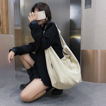 Package Women Waterproof Nylon Solid Black Shoulder Bags Minimalist style