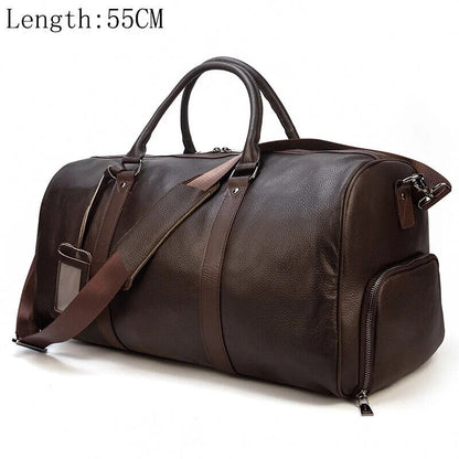 Genuine Leather Travel Bag Men Women Cowhide Casual Travel Weekend Shoulder Bag