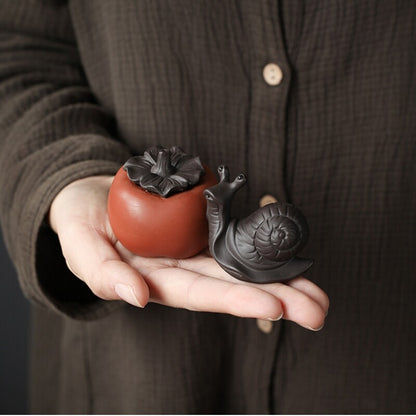 creative tea pet yixing zisha purple clay snail persimmon handmade holder to lid