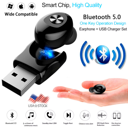 Bluetooth 5.0 Headset Wireless Earphone Mini Earbud Stereo In-Ear Headphone Mic