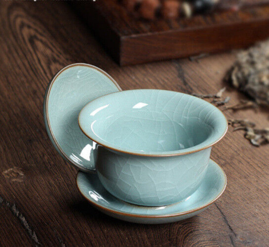 Longquan Celadon Gaiwan Porcelain Tea Bowl Lid Cup Saucer Covered Bowls New