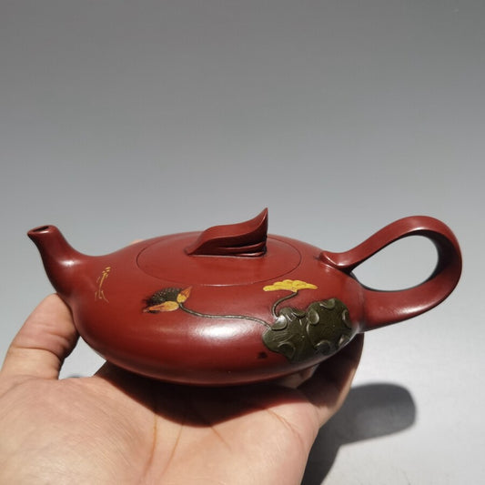 Chinese Old Yixing Clay Teapot Flying Handle Pot Purple Sand Teapot 320cc