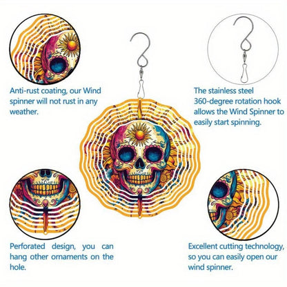 CIFbuy Metal Wind Chime Skull Floral Note Outdoor Garden Patio Decor