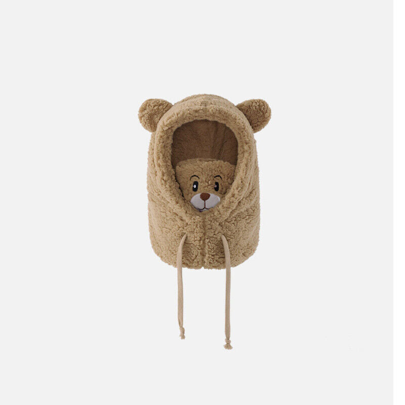 Multi-functional Bear Scarf Face Cover Hat Women Cute Winter Thick Plush Scarf