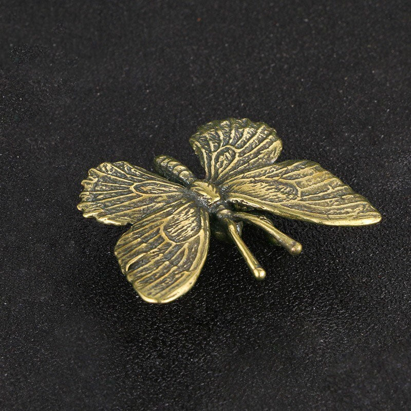 Pure Brass Butterfly Figurine Miniature Ornament Tea Pet Insect Statue Craft Toy