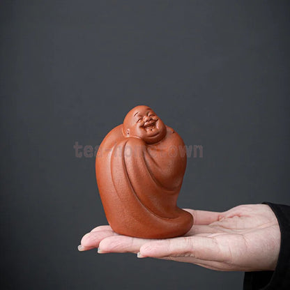 Purple Clay Tea Pet Small Buddha Monk Figurine Handmade Sculpture Crafts Chinese