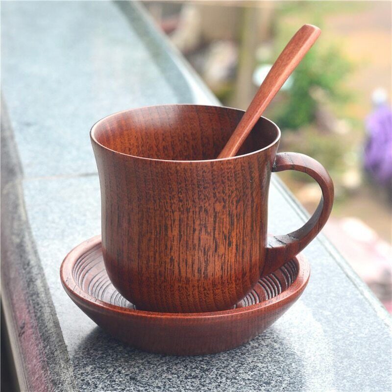 3pcs/set Wooden Cup Spoon Tea Set Wood Drinkware Coffee Tea Set Tool Accessories