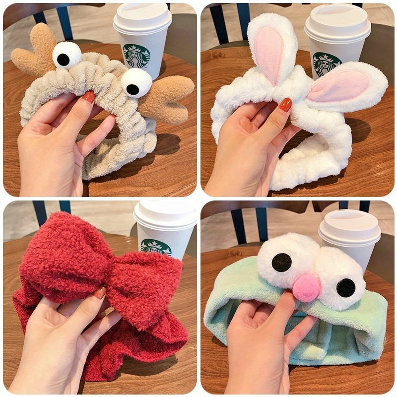 Hairbands Wash Face Women Soft Warm Coral Fleece Bow Animal Ear Hair Accessories