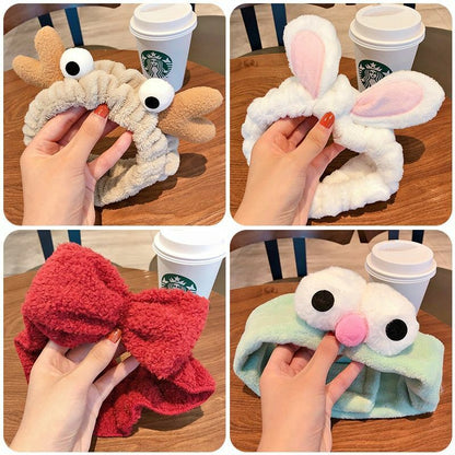 Hairbands Wash Face Women Soft Warm Coral Fleece Bow Animal Ear Hair Accessories