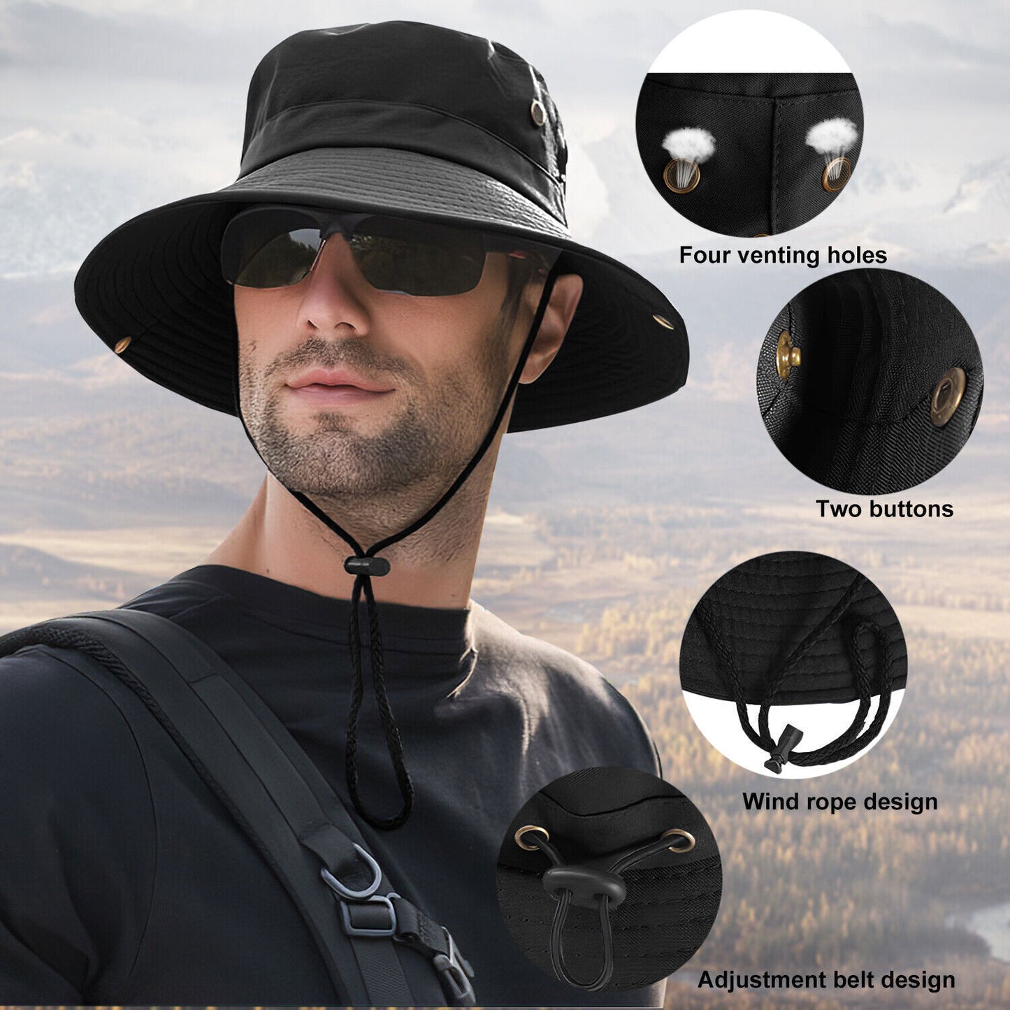 Wide Brim Sun Hat Breathable Bucket Cap Summer Fishing UV Protection Men Women