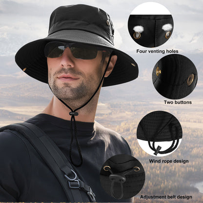 Wide Brim Sun Hat Breathable Bucket Cap Summer Fishing UV Protection Men Women