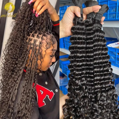 Human Braiding Hair Deep Water Wave Bulk No Weft Boho Braids Curly Extensions