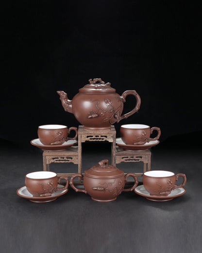 Chinese Yixing Zisha Clay Handmade Exquisite Teapot （松鼠葡萄十件套 底款：景舟制陶）