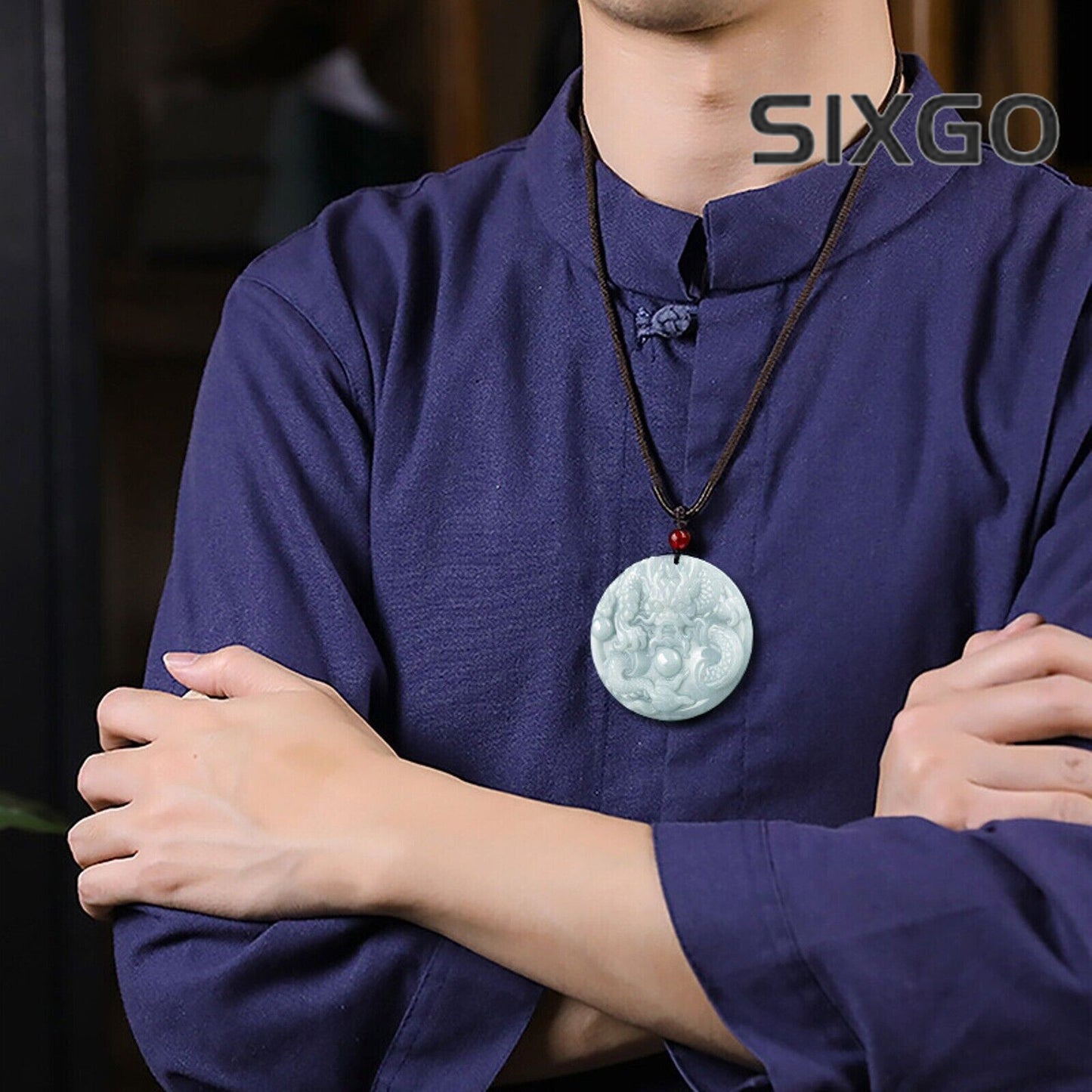 Natural Grade A Jade Jadeite Men Women Lucky Zodiac Dragon Round Pendant