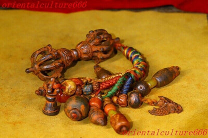 Tibet bronze Bell Chung chimes clock Vajra Dorje Phurpa Exorcism Talisman set